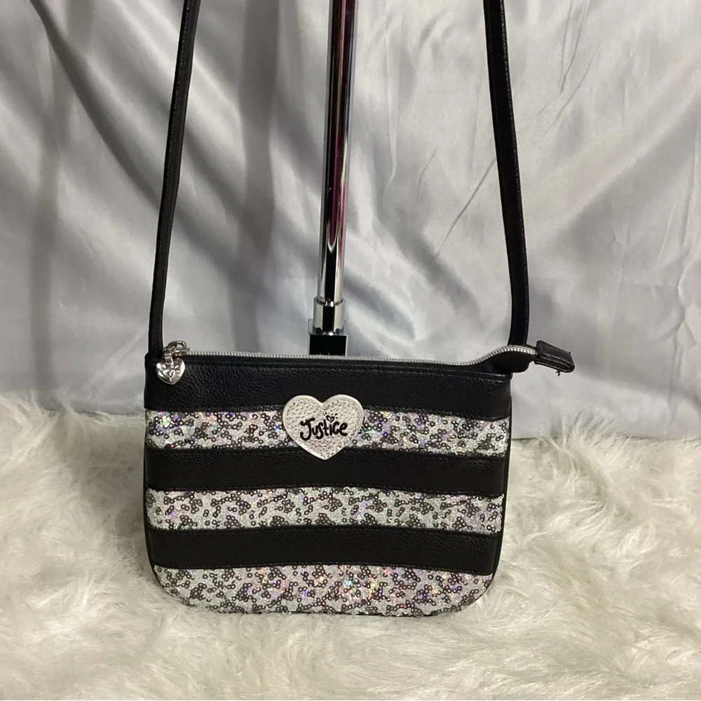 Justice Girls Black Crossbody With Silver Sequins Never Used Super Cute